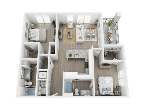 2 bed 2 bathroom B2 Floor Plan at Link Apartments® 4th Street, Winston-Salem, 27101